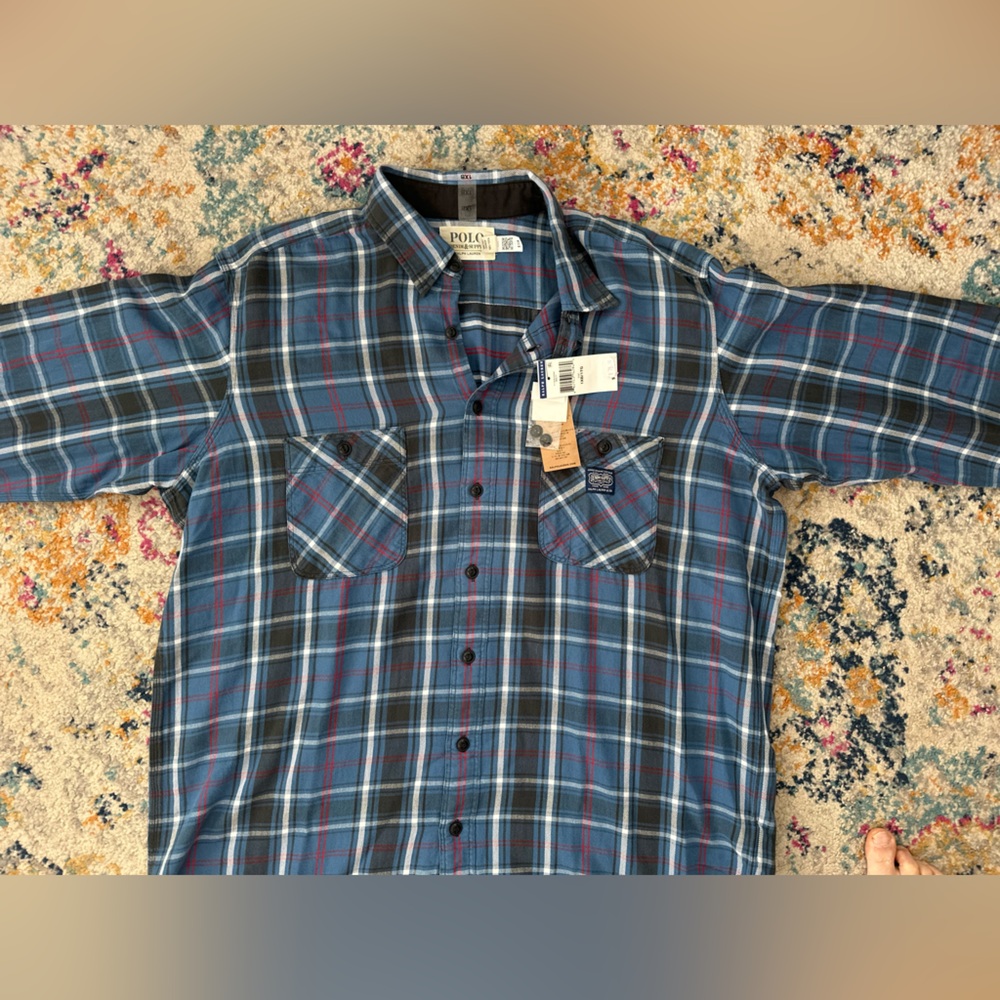🆕 Ralph Lauren Men's Navy and White Checkered Shirt. Size 1XB.